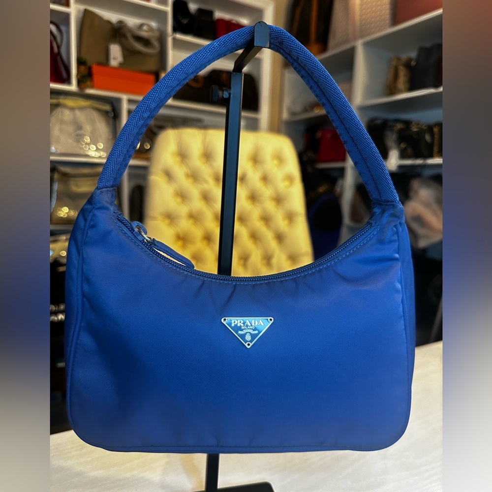 Authentic Prada Pochette Nylon Mini Handbag Blue